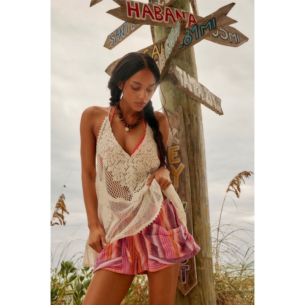 Free People Good Fortune Stripe Shorts Berry Combo Pink Large NEW 106294994